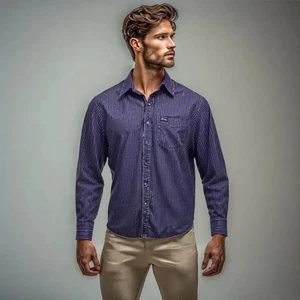 FACONNABLE - Dress/Casual Shirt - Mens M 44x29 33"Slv Violet Blue LS Cotton - Picture 1 of 6
