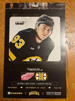 2025/26 FRASER MINTEN  BRUINS VS RED WINGS LINEUP POSTER   11/29/25 - Image 1 of 2