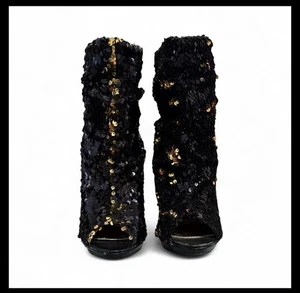 Liliana Black/Gold Sequin Ankle Booties - Women’s Size 7 - Picture 1 of 9