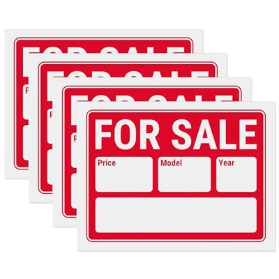 For Sale Signs 12x9, Plastic Signs for Used Car, Trailer, Vehicle For Sale Auto - Image 1 of 4