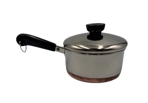 VTG Revere Ware 1801 Copper Clad Stainless Steel 1 Qt-94m Saucepan W/Lid USA - Picture 1 of 12