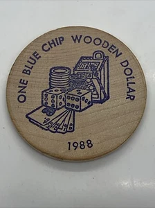 CC>CC Casino Chip H&C 1st Annual Meeting One Blue Chip Wooden Dollar 1988 - Picture 1 of 2