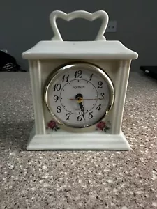 Vintage Ingraham Porcelain Table Clock Quartz Ivory Color Roses Flower Working - Picture 1 of 5