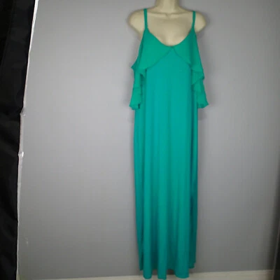 Notations Plus 1x Maxi Vestido Hombro Frío con Ribete de Gasa Azul Turquesa Foto 1 de 4