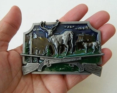 BIG BUCK DEER & RIFLES 皮带扣,手绘,锌合金,带珍珠饰面  — 第 1/4 张图片