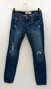 Pantalones de mezclilla Hollister 1S azul medio SoCal elásticos desgastados ajustados (26x 28,25) - Imagen 1 de 5