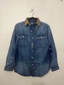 Polo Ralph Lauren Mens S Classic fit Denim Shirt w corduroy collar $228 NWT Rare - Picture 1 of 13