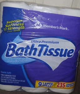 TOILET BATH TISSUE White Ultra Premium 2-Ply Septic Safe Superior Soft 9 ROLLS - Picture 1 of 5
