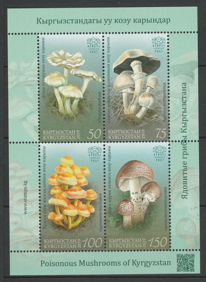 Bloco de cogumelos do Quirguistão 2019 sem marca de charneira - Imagem 1 de 1