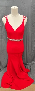 Y2k 90s Vintage Sexy Low Back Red Rhinestone Waist Mermaid Dress Sz 3/4 Jrs - Picture 1 of 5