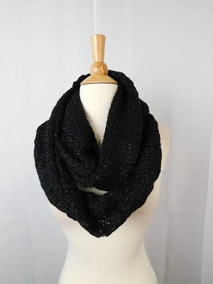 BCBGeneration Grueso Tejido Hilo Metálico Lazo Infinito Capucha Bufanda - Negro #1603 Foto 1 de 4