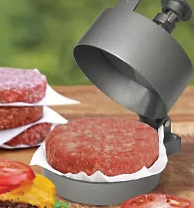 Burger Press Patty Maker & Paper Manual Silver Adjustable Beef Hamburger Smash - Picture 1 of 5