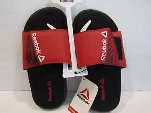 REEBOK Size 2 Black & Red ADJUSTABLE Strap MEMORY FOAM Lightweight Slides - Picture 1 of 5