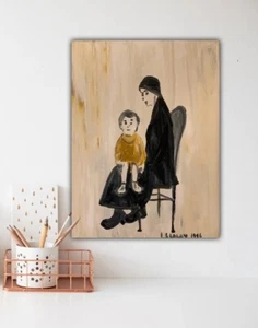 L.S. Lowry Abstract Oil Painting On Canvas 30X40cm Mother & Child Ready To Hang - Picture 1 of 12
