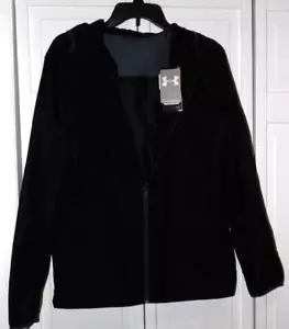 UNDER ARMOUR BOY'S BLACK WINDBREAKER LOOSE JACKET HOODED SIZE YOUTH XL NWT - Picture 1 of 3
