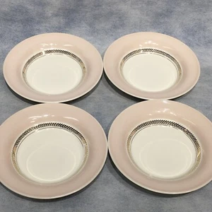 American Limoges Federal Lot 4 Soup Bowls Coral Pink CandleLight 22K Gold 8 1/2" - Picture 1 of 9