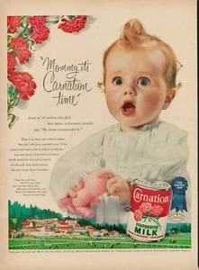 Leche evaporada clavel 1954 láctea comida para bebés vintage anuncio impreso antiguo pasto de vaca - Imagen 1 de 8