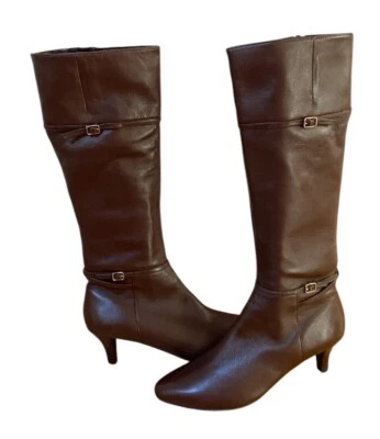 Cole Haan Elinor 皮革高跟靴(8.5B 码)棕色 — 第 1/4 张图片