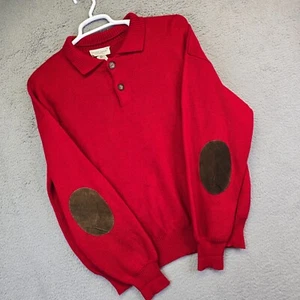 Vintage Tricots St Raphael Sweater Mens XL REd Elbow Patch Merino Wool Retro 90s - Picture 1 of 18