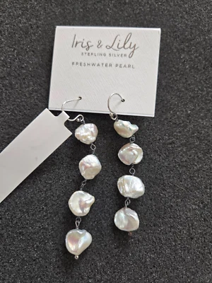 Iris & Lily Freshwater Pearl Dangle Drop Earrings Sterling Silver Pearl Earrings - Image 1 of 4