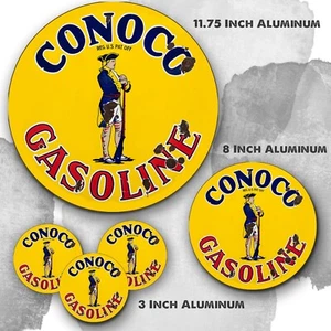 Conoco Gasoline Products Sentinal Design Reproduction Aluminum Circle Sign - Foto 1 di 4