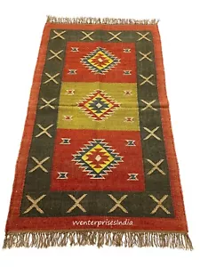 Handwoven Rug Wool and Jute Kilim Rug Kilim Rug Living Room Rug Bedroom Area Rug - Picture 1 of 6