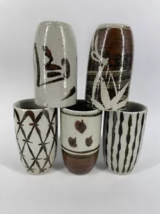 5 Otagiri Folkware Tea/Saki Cups Pottery Japan - Picture 1 of 8