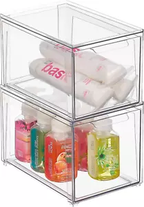 Plastic Stackable Bathroom Storage with Pull Out Bin Organizer Drawer for Cabine - Picture 1 of 12