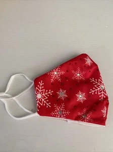 Red Snowflake Rhinestone Face Mask with PM2.5 Filter Pocket  Reusable - Picture 1 of 8