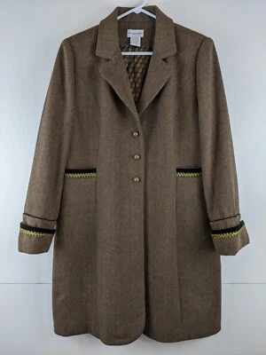 Abrigo Soft Surroundings L Marrón Espiga Tweed Mezcla de Lana Forrado Clásico Lujo Foto 1 de 4