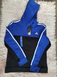 New Boy’s Adidas Blue Black Fleece Lined Hoodie Sweatshirt Youth Large 14 - 16 - Picture 1 of 5