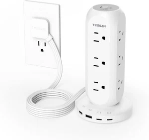 Surge Protector Power Strip Tower Flat Plug Extension Cord 6ft 9 Outlets 4 USB - Picture 1 of 9