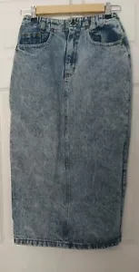 VTG Y2K Palmettos long jean denim skirt acid wash rear metal buttons pockets XS - Picture 1 of 8