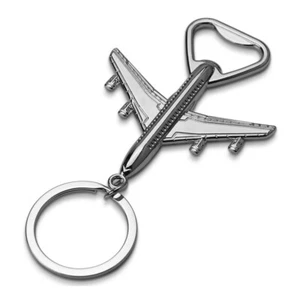 3D Airplane Plane Keychain with Bottle Opener Key Ring Alloy Silver Gift Pendant - Picture 1 of 9