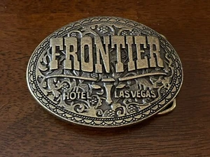 Vintage 1970's  Frontier Casino  Hotel Las Vegas Belt Buckle Brass Used - Picture 1 of 2