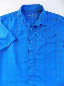 NEW EDDIE BAUER Polo Shirt Size Large Blue Short sleeve Outdoor Mens Check - Picture 1 of 4