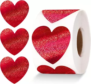 Heart Stickers,Valentine'S Day Heart Stickers,500Pcs 1.5Inch Glitter Red Heart S - Picture 1 of 12