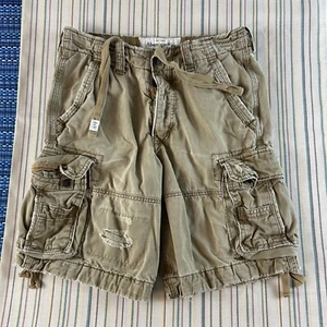 VTG Abercrombie Fitch Cargo Shorts Mens ACTUAL 32x10 Khaki Y2K DISTRESSED #7786 - Picture 1 of 13