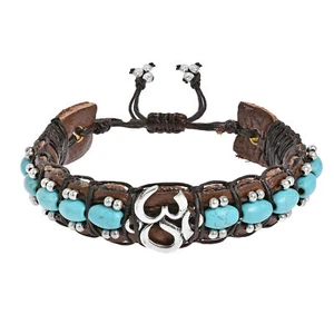 Inspirador Aum u Om Símbolo con Piedras Turquesa Brazalete Cuero Brazalete - Imagen 1 de 6