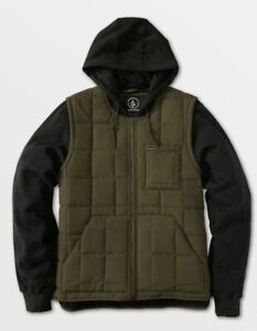 NWT Volcom Military Green & Gray September Jacket Hooded Pockets Full Zip Size M