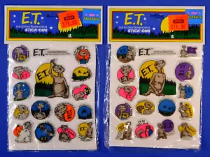 VINTAGE E.T. EXTRA-TERRESTRIAL 2 DIFFERENT FUZZIES STICK-ONS STICKER SETS 1982 - Picture 1 of 2