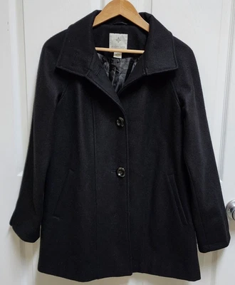 Abrigo Weather Tamer Pea para mujer talla M negro mezcla de lana botón preppy cálido al aire libre Foto 1 de 4