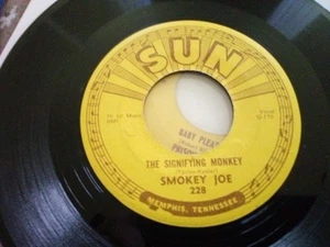 Rockabilly-Sun-Smokey Joe-Signifying Monkey 45 Record-d.J. Copy VG+ Push Marks - Picture 1 of 3