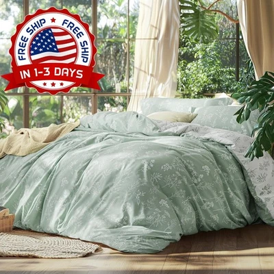 Juego De Edredón De 3 Piezas Lindas Florales Queen, Edredón Y Sábanas Verde NEW. - Imagem 1 de 4
