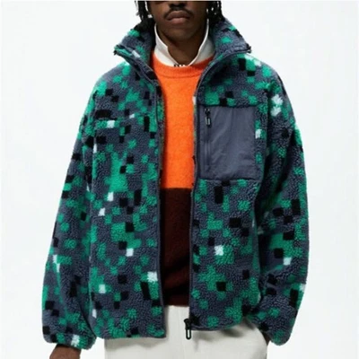 Zara Men's Green abstract Patterned Fleece Bomber Jacket - Image 1 of 4