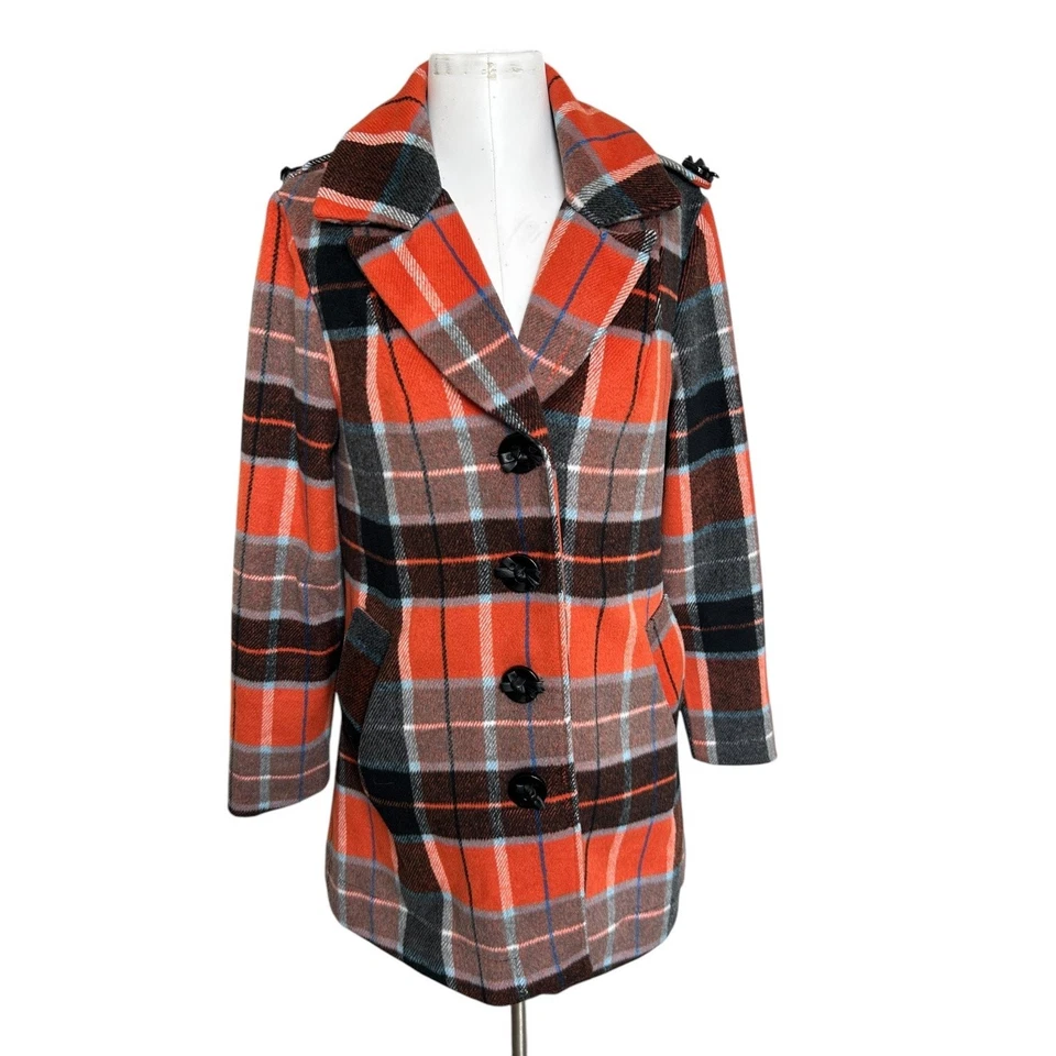 Anthropologie Nick & Mo Wool Orange Plaid Coat Jacket Retro Insp 70s Twee Cute M - Image 1 of 4