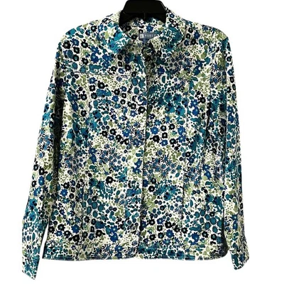 KORET Woman’s Button Up Tropical Jacket Blue Green White Sequins Whimsy NWT Sz M - Image 1 of 4