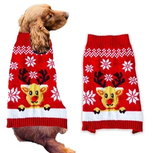 Strick Hund Weihnachtspullover Kostüm Outfit festlich Welpe Mantel Pulli S-XXL rot - Bild 1 von 8