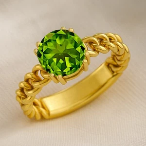 Natural Peridot Solitaire Ring – 14k Solid Gold August Birthstone # 1038 - Picture 1 of 22