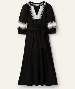 Vestido midi jersey con ribete de ganchillo bordado negro BODEN talla UK10R RRP£160 - Imagen 1 de 7